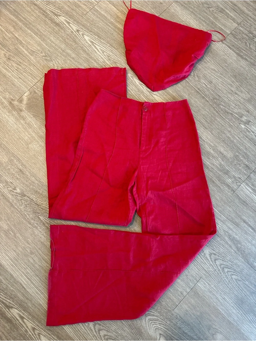 Reformation Red Linen Wide Leg Pant Set Size Small Coord Tube Top Palazzo Pants